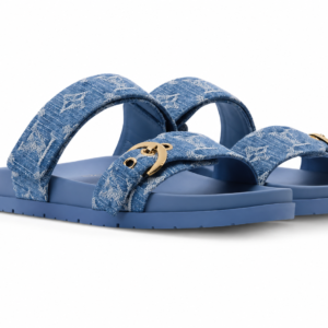 LV Bom Dia Slide Denim Monogram Bleu / Boucle Dorée