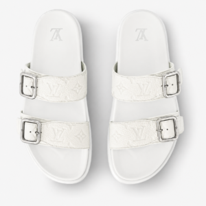 LV Bom Dia Slide Blanc Monogram / Double Boucle Argentée