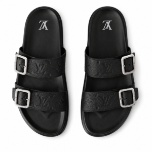 LV Bom Dia Slide Noir Monogram / Double Boucle Argentée