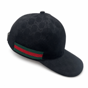 GG Canvas Cap - Noir, bande web rouge / vert