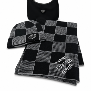 LV Damier Scarf Set - Bonnet + écharpe - Noir / Gris